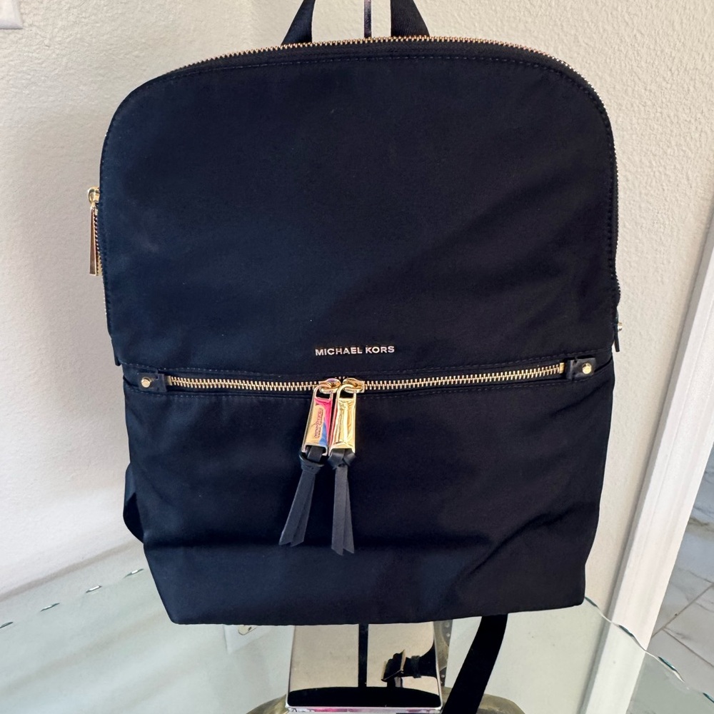 MICHAEL  KORS Black Nylon Polly Medium Backpack with Gold Zippers NEW with TAGS